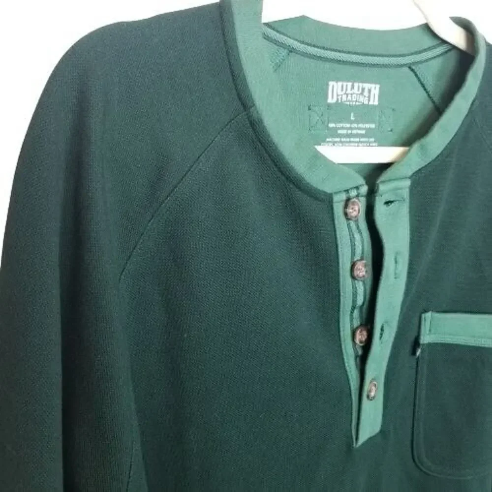 Duluth Trading Co Mens Doubletime Knit Henley Size L Relaxed Gorpcore Pullover